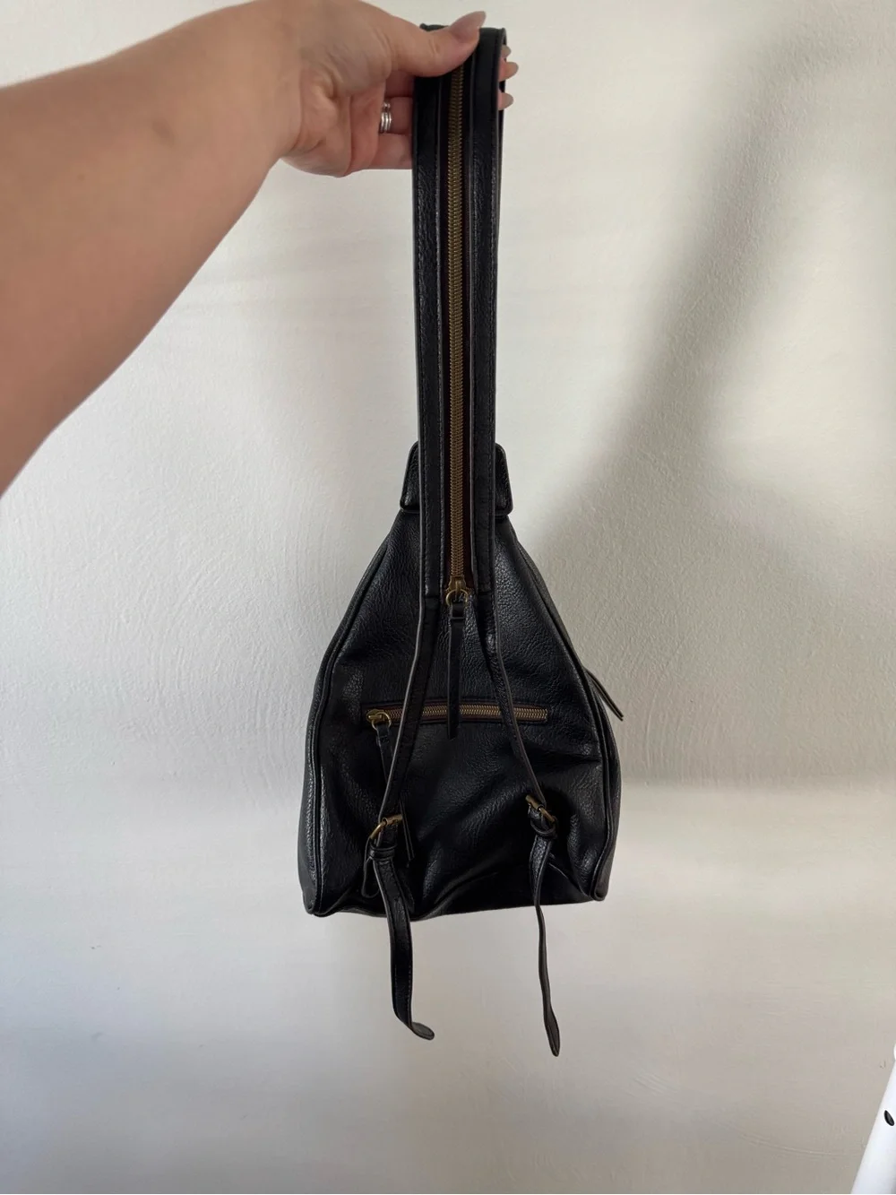 Vintage Black Faux Leather Convertible Backpack Purse | Braided Trim | Y2K Boho
